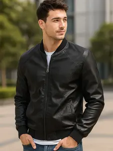 Men's Vintage PU Leather Racing Jacket, Fashion Business Casual Motorcycle Coat, Classic Halloween Christmas Costume