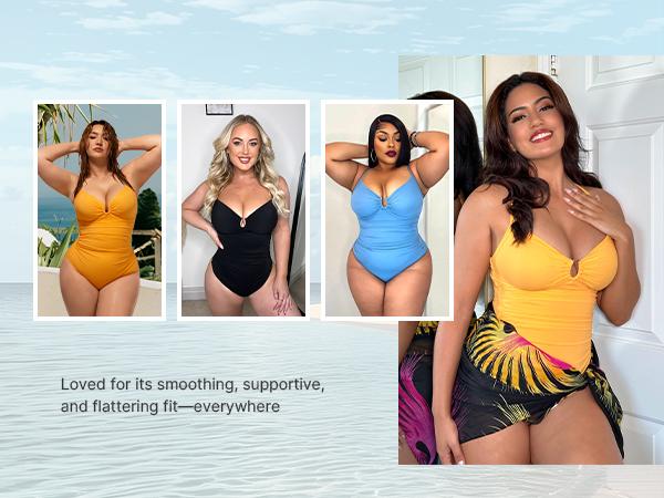 Shapellx Women's Smart Sculpt Shaping Swimsuit U-Ring Cut Out Slimming Swimwear One Piece Tummy Tucking Bathing Suit