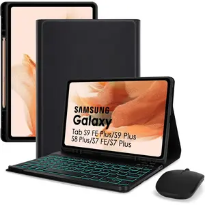 Backlit Keyboard Case with  Set for 12.4 inch  Galaxy Tab S9 FE Plus/S9 Plus/S8 Plus/S7 FE/S7 Plus, Detachable Keyboard with Slim Case & S Pen Holder for  12.4'', BK
