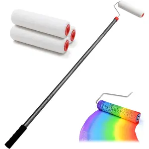 Roller Extension Poles 6 FT  Roller kit with Brush Stainless Steel Poles Splicing Rod House Mural Brush for Walls and Ceiling