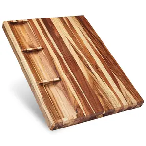Bradbury - XL Thick Teak Wood Cutting Board for Kitchen with Juice Groove, Sorting Compartments for Charcuterie Cheese Board