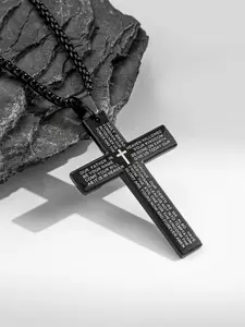 Stainless Steel Cross Pendant Necklace with Bible Verse Engraving, Unisex Jewelry with 24 Inch Chain, Perfect Gift for Any Occasion
