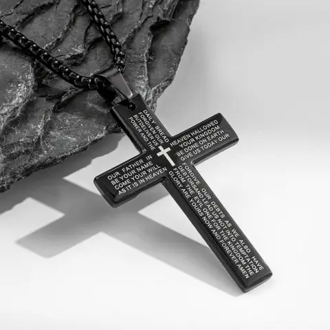 Stainless Steel Letter Print Cross Pendant Faith Necklace with Bible Verse Engraving, Unisex Jewelry with 24 Inch Chain, Perfect Gift for Any Occasion, Bible Proverb, Stainless Steel Necklaces