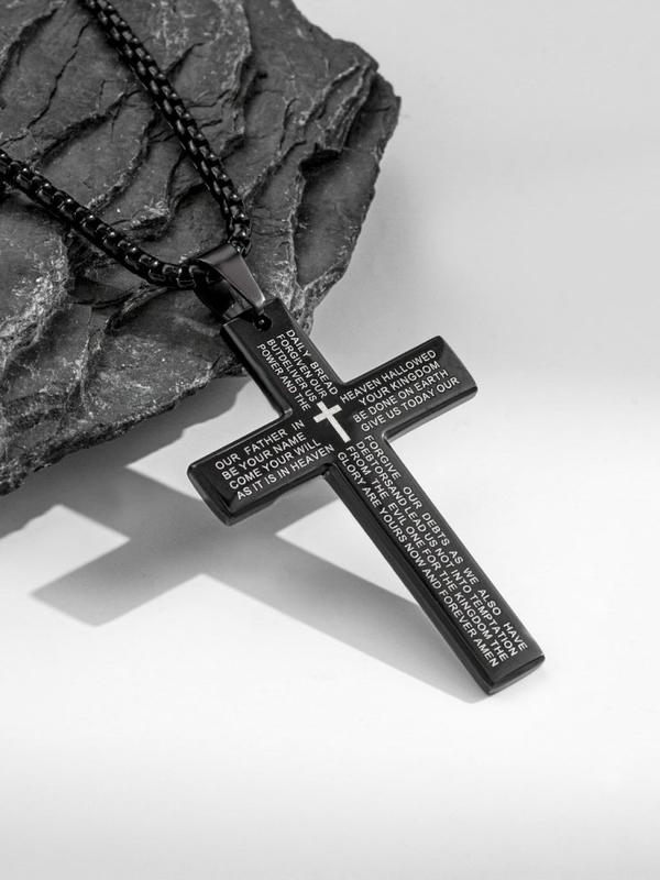 Stainless Steel Cross Pendant Necklace with Bible Verse Engraving, Unisex Jewelry with 24 Inch Chain, Perfect Gift for Any Occasion