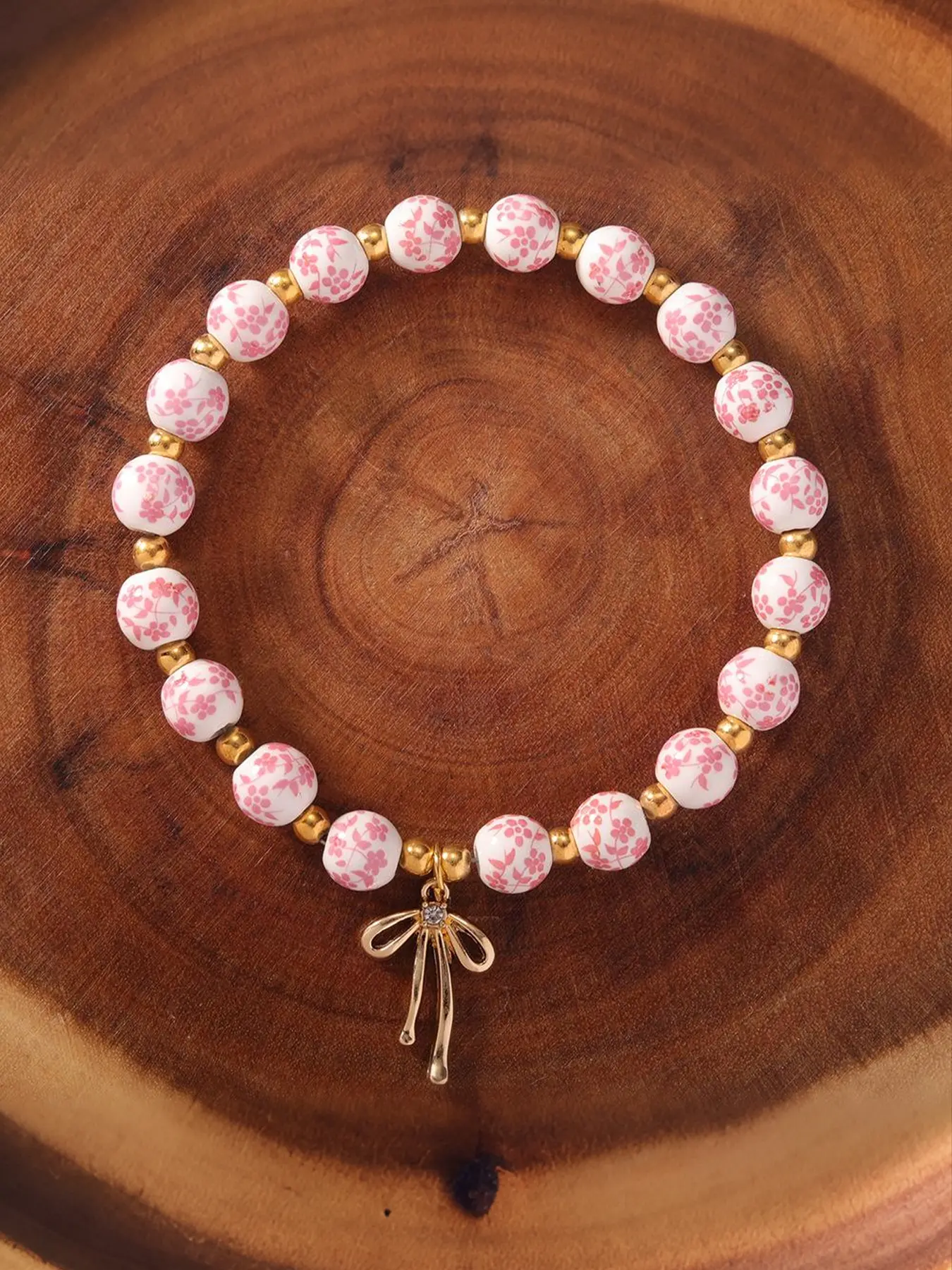 Natural Porcelain Bracelet Beads, Hand-Painted Ceramic Wristband with Butterfly Pendant, Spiritual Jewelry Gift for Friends, Unisex Adult Accessory
