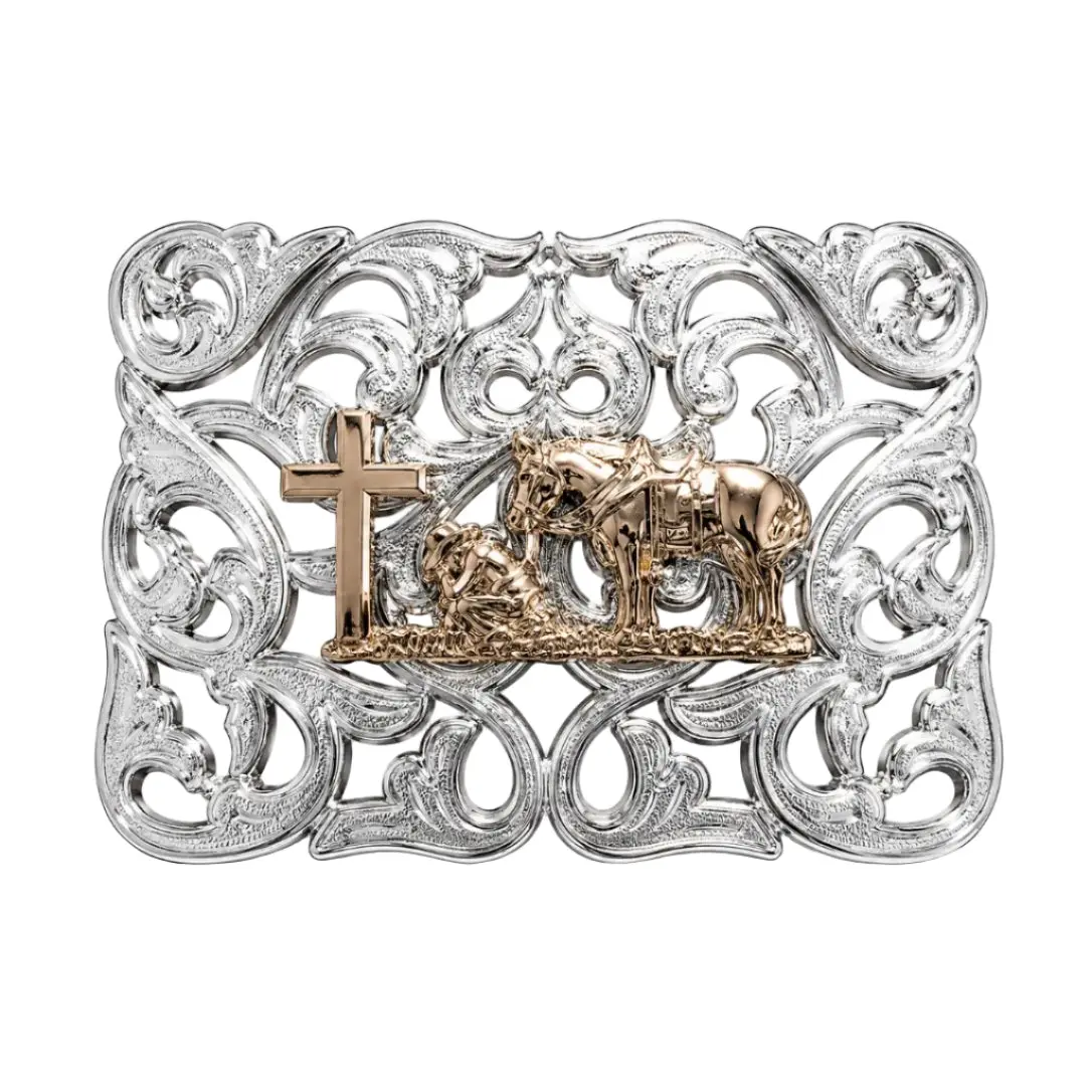 Faithful Cowboy Cross & Horse Belt Buckle