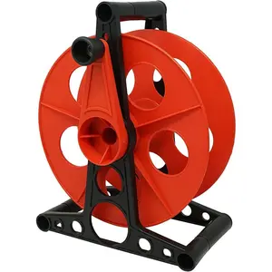 Extension Cord Storage Reel - Holds Up to 150 Feet of 16/3 or 125 Feet of 14/3 Gauge Cord - Tangle-Free Design for Indoor or Outdoor Use - Side-Mounted Crank - Red & Black