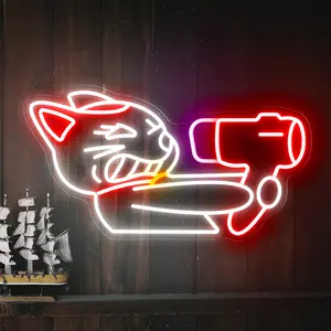 Playful and Anime Hair Dryer Lucky Cat Neon Lights, Perfect for Playrooms, Bars, Hair Salons, and Barber Shops - USB-Powered Lucky Cat and Hair Dryer Decor