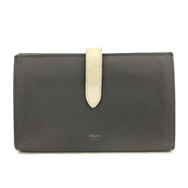 Pre-owned Celine Other Other Medium Strap Leather Bifold Wallet Gray 18166834195/883183