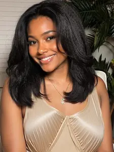 Yaki Straight 4x1 Lace Part Layered Wig, Glueless Bob Wigs, Synthetic Hair, Natural Looking, Shoulder Length, Heat Resistant, for Women, Daily & Party Use, Layered Wigs