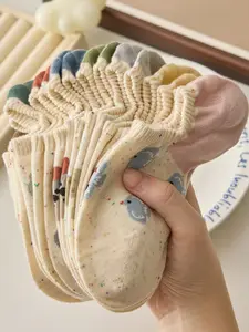 Women's Cute Cartoon Embroidered Socks, Breathable Moisture-Wicking Invisible Socks, Casual Daily Wear, Spring Summer Fall Winter