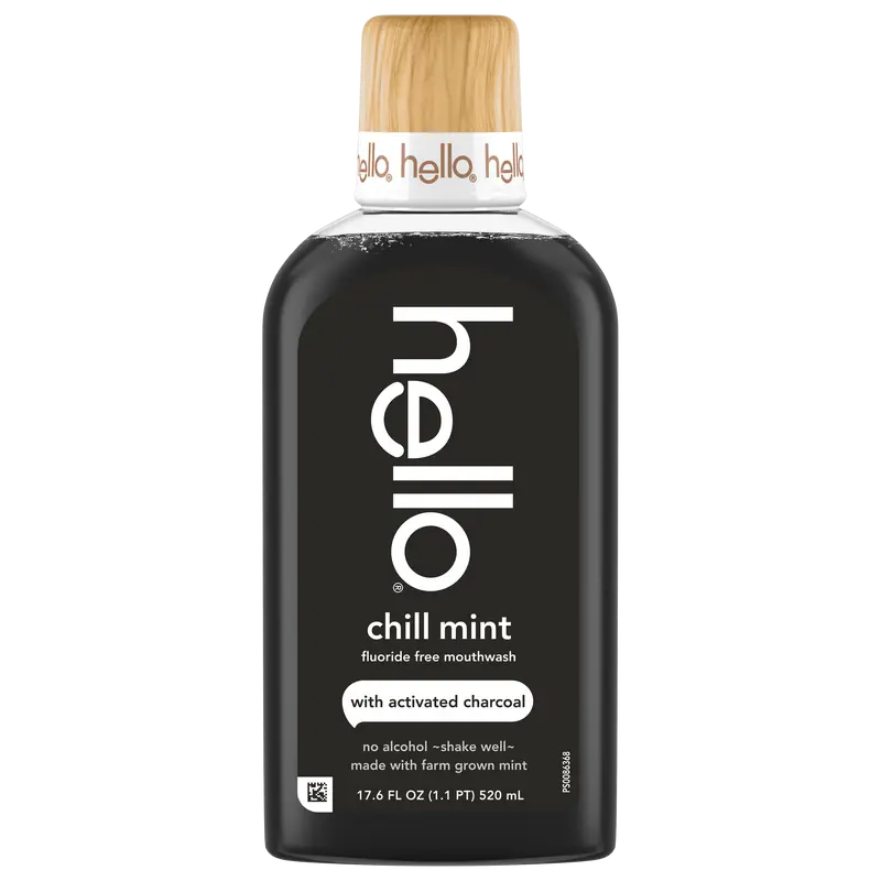 Hello Chill Mint Activated Charcoal Oral Care Mouthwash, Bad Breath Mouthwash Cleanser with Coconut and Xylitol
