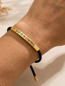 Adjustable Christian High Quality Bracelet for Women Men, “God Is In Control” Engraved Rope Bracelet with Inspirational Card, Stainless Steel Faith Jewelry Encouragement Gift Adjustable Bangle