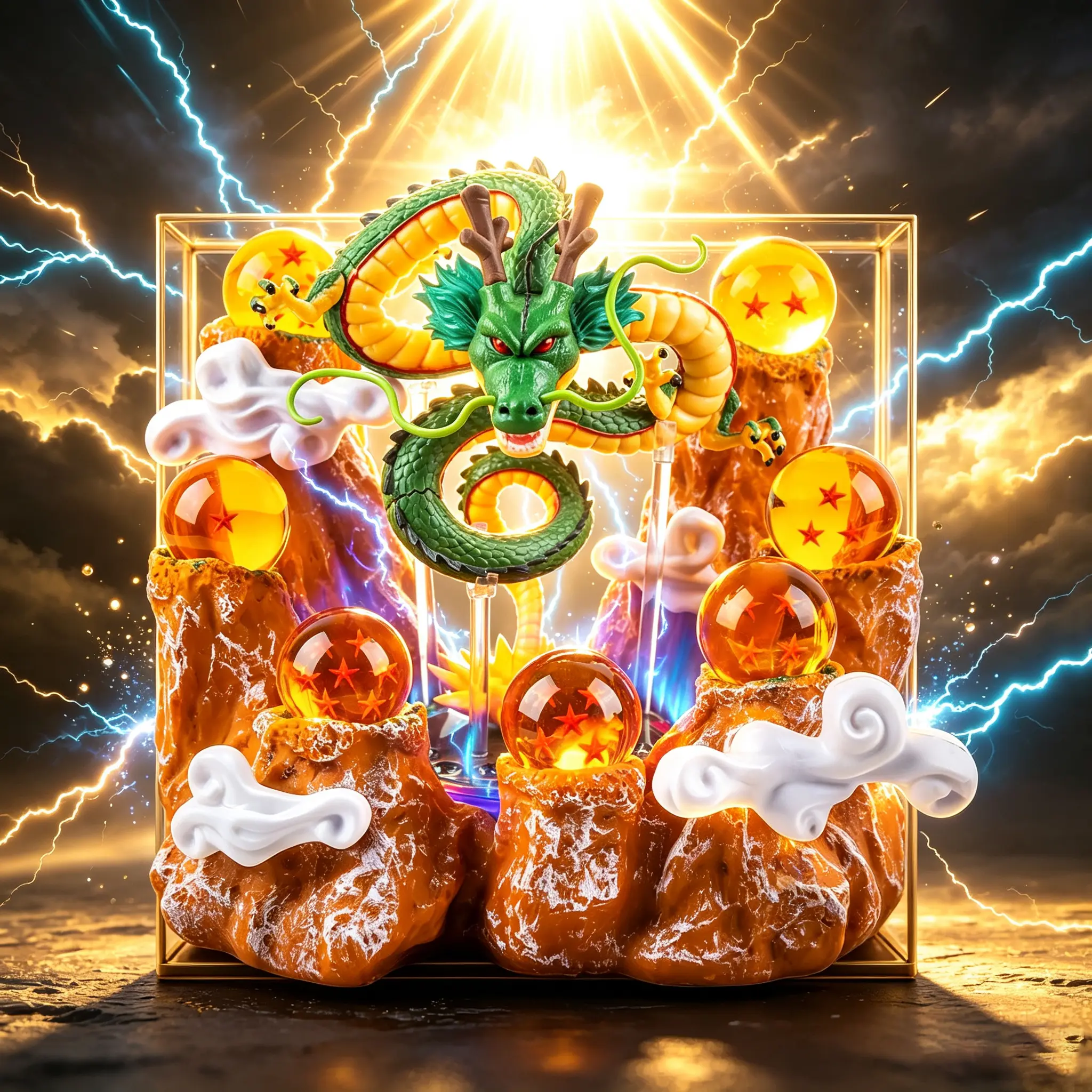 Mythical Dragon Resin Statue Set - Rockery Sculpture with 7-Star Crystal Balls, Collectible for Fans, Adult Collectibles, Home Decor Sculptures, Decoration Figure with Gift Box for Holiday & Desktop Ornament