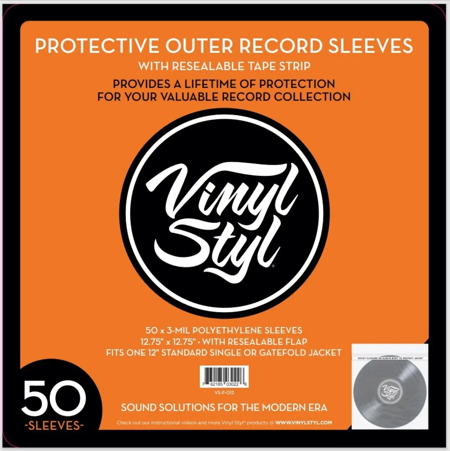 Vinyl Styl® VS-P-012 Protective 12-Inch Outer Record Sleeves - Resealable Flap, 50 Count - For Vinyl Collectors [BAGS / SLEEVES] Audiophile