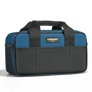 Tool Bag, Heavy Duty Storage Organizer with Multiple Pockets, 14 Inch Small Tool Tote Bag, Wide Mouth For Man/Woman, Blue and Black