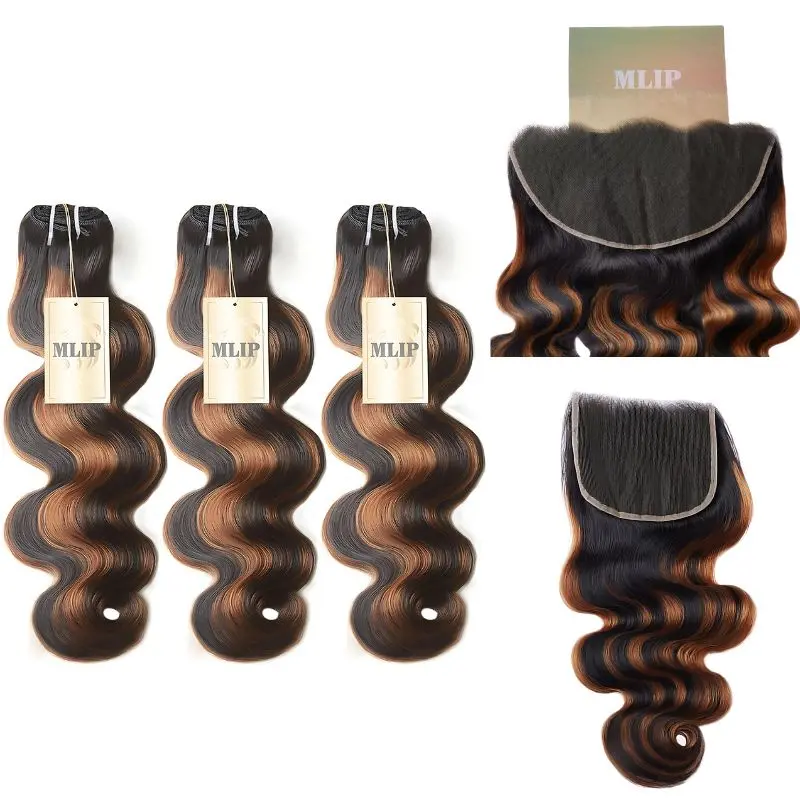 MLIP Wavy Temple Hair Extensions for Women, Brown Highlight, Thick and Tangle-Free, Mother's Day and Birthdays Gift Ideas