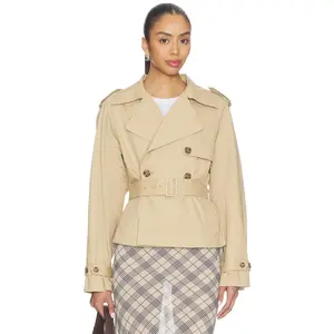 Good American Cropped Trench Jacket in Sandy Fawn