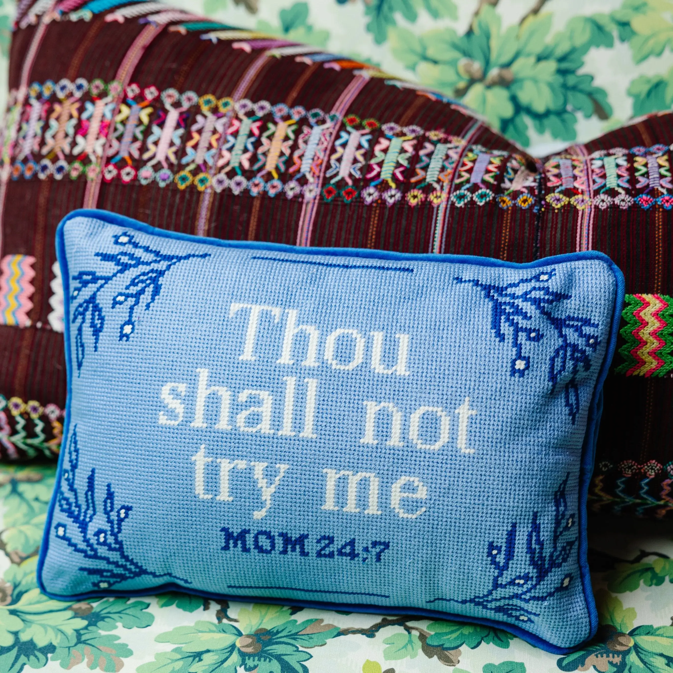Velvet Embroidery Needlepoint Pillow - 10" x 14" Home Decorative Cushion with Comedic Slogan, Smile Patterns, Minimal Style, Southern Charm, Cushions for Sofa, Decorative Accent for Living Room