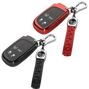 5 Buttons Car Key Fob Cover,Key Fob Case Car Accessories Compatible with Jeep Dodge Chrysler (black silver blue red)