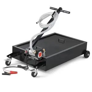 Low Profile Oil Drain Pan, 15 Gallon Capacity, Rolling Oil Drain Pan With Electric Pump & 7.2 Ft Hose, Leak-Proof & Corrosion-Resistant, Fit For Cars, SUVs, Trucks, Motorcycles, ATVs, Metal