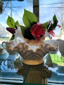 Vintage Fenton Hobnail Epergne Milk Glass Vase