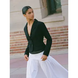 Cider Collar Long Sleeve Button Front Crop Blazer