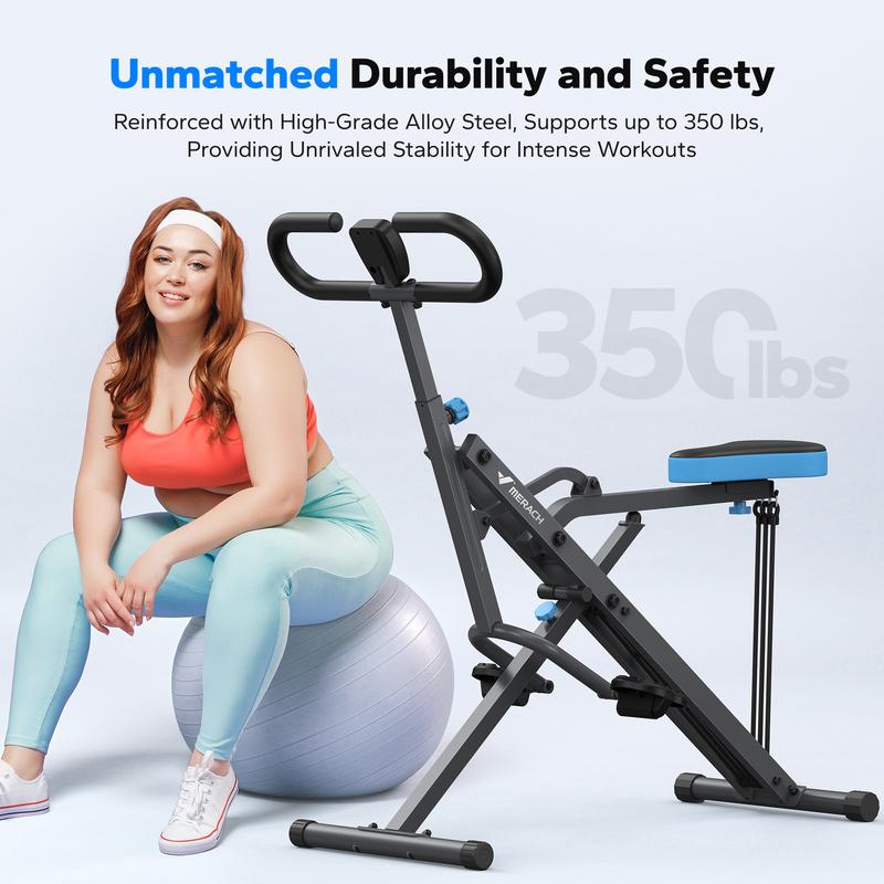 Merach Squat Machine Glutes Workout Adjustable Resistance Foldable Exercise Equipment Leg Exercise Machine with 350lbs Weight Capacity, Rowing Machine