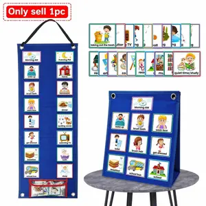Visual Schedule Chart for Kids Daily Routine Card, 1 Set Affairs Pattern English Card, Parent-Child Interactive Game Props, Display & Bag Included