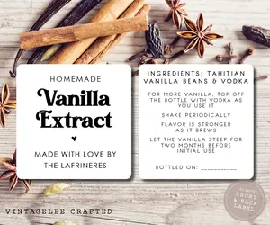 Homemade Vanilla Extract Labels, Personalized Front and Back Vanilla Extract Sticker, Stickers for Vanilla Bottle, Homemade Christmas Gift Label, Homemade Food Label