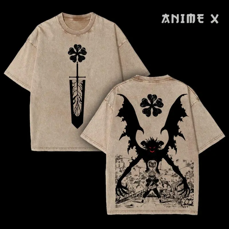 Vintage Retro 90s Asta Wizard King Black Clover Anime Vintage Washed Tee Unisex Oversize Anime Manga Washed Heavyweight Cotton T-shirt, Gift For Anime Fan Lover