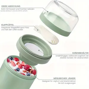 New Double-Layer Breakfast Yogurt Cup, Leak-Proof Portable Oatmeal Cup, with a Built-In 1.69oz Sauce Cup And a Foldable Integrated Fork And Spoon, Double-Layer Cereal Cup.