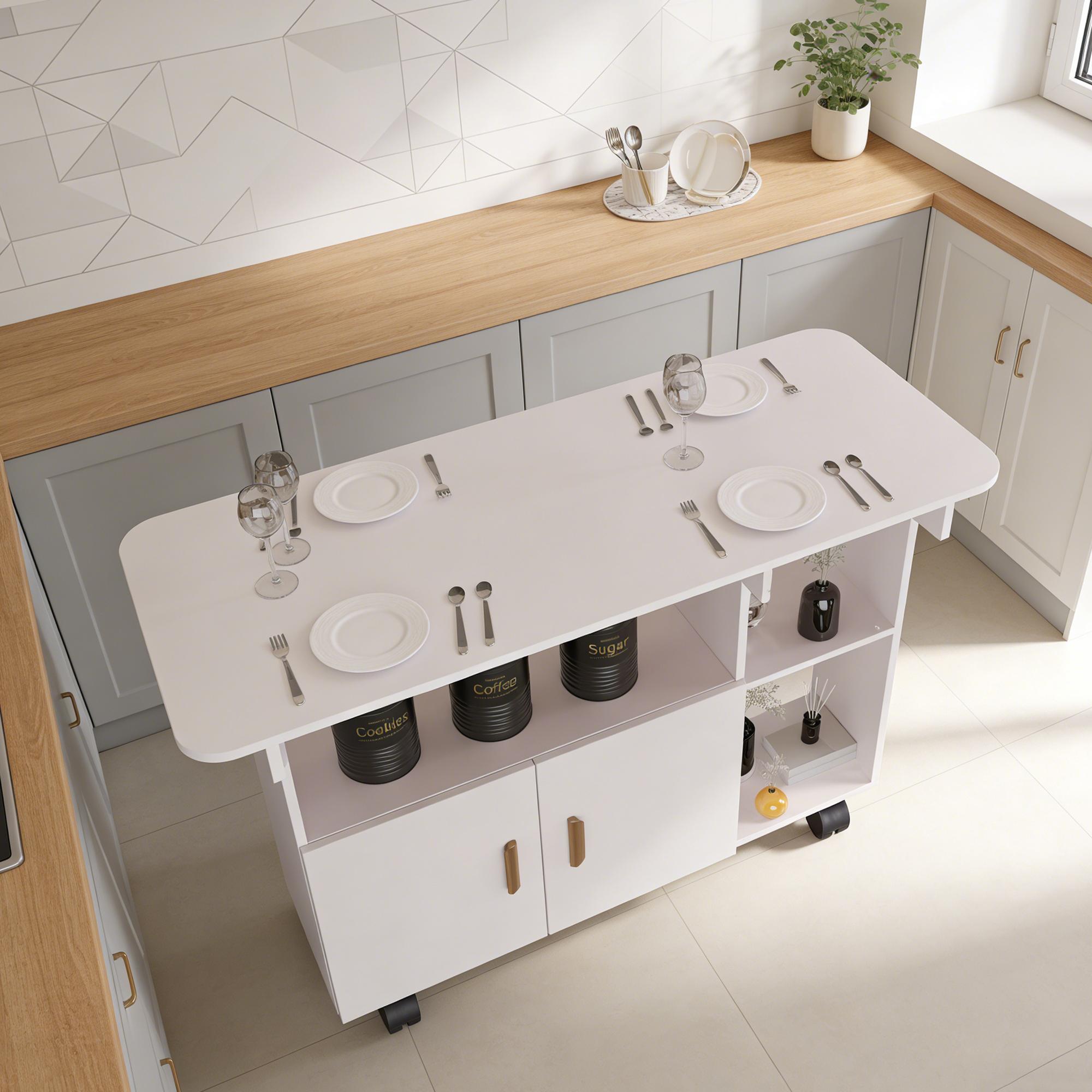 OPUL Modern Movable Folding Dining Table for Small Spaces, Rectangle Drop Leaf Dining Table with Wheels Kitchen Table with Drawer, Multifunction Expandable Table for Dining, Living Room, Farmhouse, RV, Space Saving, White