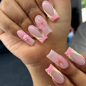 24pcs Rectangle Gradient French Nails, Acrylic Press-On False Nail Set with Jelly Glue & File, Perfect for Parties and Daily Wear