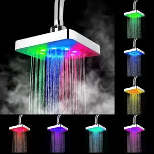 Square Fixed Showerhead Ultra-Quiet Rainfall Top Spray LED Shower Head 3 colors Temperature Sensor 7 Colors Gradual Changing