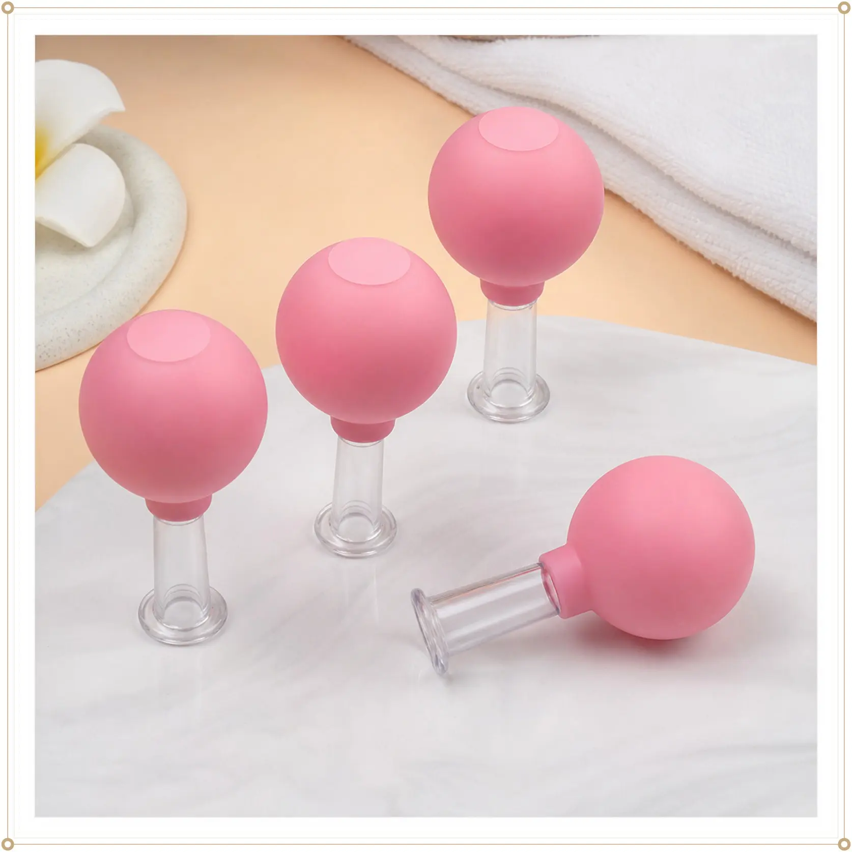 4 Pcs Glass Facial Cupping Set,Pink Silicone Vacuum Suction,Cupping Massage Therapy,A Kit For Anti Cellulite,Anti Wrinkle and Instantly Ageless Skin,For Eyes,Face and Body Clear