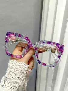 Fashion Floral Pattern Eyeglasses Frame, Casual Large Frame Eyeglasses for Women & Girls, Fashion Eyeglasses for Work, Daily Clothing Decor, Stylish Square Frames, Fashionable Frames Glasses