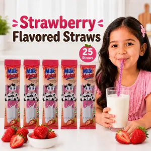 Strawberry Milk Flavor Straws – 25 Straws Total (5 Packs, 5 Straws Each), Milk Enhancer Straws for Kids & Adults, No Powder, No Mess, Perfect for 7 oz Glass of Milk, Fun & Easy Way to Enjoy Milk