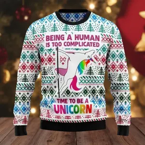 Unicorn Ugly Christmas Sweater  Funny Holiday Pullover, Sparkle Xmas Jumper Gift, Time to Be a Unicorn, Unique Holiday Party Outfit Gift 0TQYAE