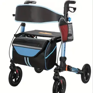 Rollator Walker for Seniors, Lightweight Foldable All Terrain Rolling Walker with seat, Aluminum Walkers with 8 inch Rubber Wheels, Handles and Backrest for Seniors and Adult (BLUE)