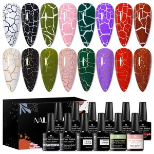 Crackle Gel Nail Polish Set, 12pcs/set Fashion Tendency Cracked Effect, Soak Off DIY Salon Nail Art Manicure Perfect for Gifts, Holiday Manicures
