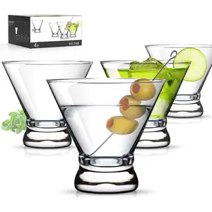 Martini Glasses, Martini Cocktail Glasses for Margarita, Manhattan, Cosmopolitan, Espresso, Home Bar, Evening Parties, Birthdays, Housewarming Gift,Stemless Set of 4 8oz