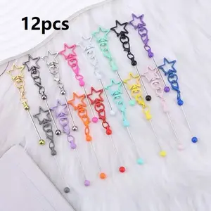 12 Piece Beaded Keychain Set, DIY Keyring Making Materials, Silver Color Metal Beads Blank Keychains, for Charm Rings, Connectors, Decorations, Trendy Cute Keychain