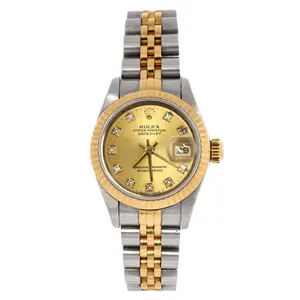Pre-owned Rolex Oyster Perpetual Datejust Automatic Watch Stainless Steel and Yellow Gold with Diamond Markers 26 by Rebag
