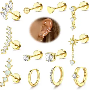 20G Helix Piercing  Flat  Cartilage Earrings for Women  Surgical Steel  Cartilage Hoop Earring Set Daith Tragus Conch Flat  Stud Earrings