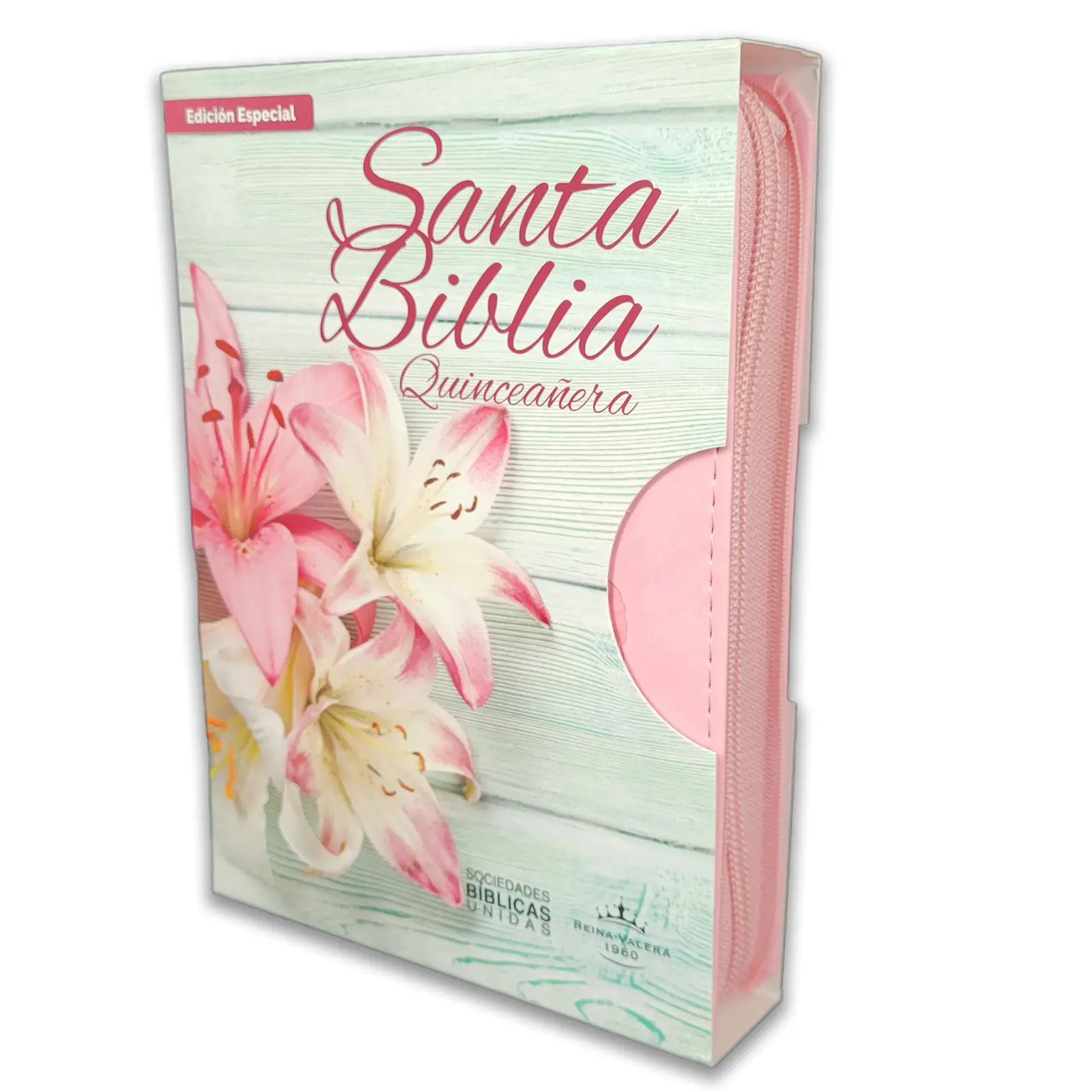 Bible for quinceanera with zipper RV1960  imitation pink leather with index