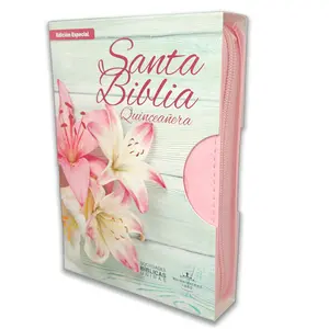 Bible for quinceanera with zipper RV1960  imitation pink leather with index