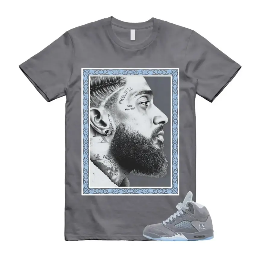 5 Wolf Grey 2026 Ice Blue Light Graphite White Icy T Shirt Match Charcoal Shirt, Wolf Grey 5s Shirt, 5 Wolf Grey Outfit, Classic Fit, Unisex Top