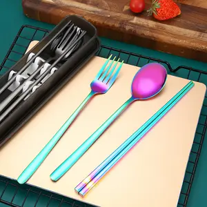 304 stainless steel spoon, fork, chopsticks set – portable outdoor dining utensils, gift set featuring spoon, fork, and chopsticks.