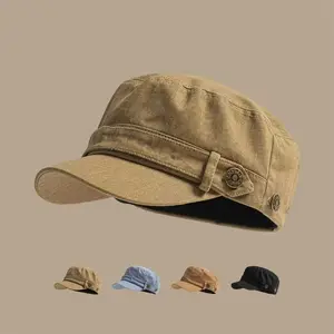 Unisex Solid Color Flat Top Military Cap Adjustable Outdoor Fisherman Caps Cadet Army Cap Retro Army Hats Bone Women's Man's Cap